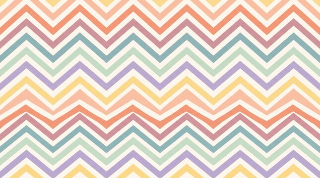 Chevron pattern features alternating pastel horizontal zigzag lines in soft shades.