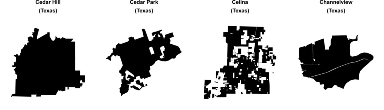 Cedar Hill, Cedar Park, Celina, Channelview outline maps