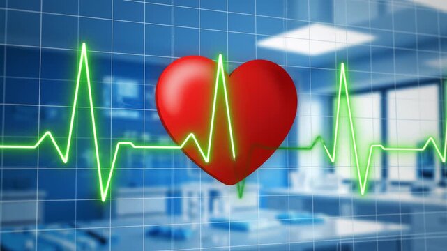 Cardiology heart rhythm with beating pulse and ECG waveform in modern lab setting