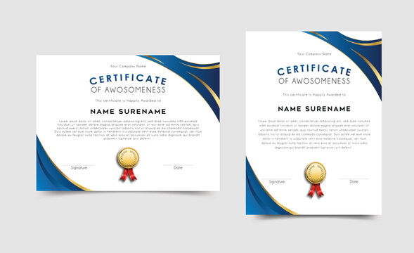 Modern certificate template featuring blue wave abstract elements and gold accents certificate template abstract achievement document academic