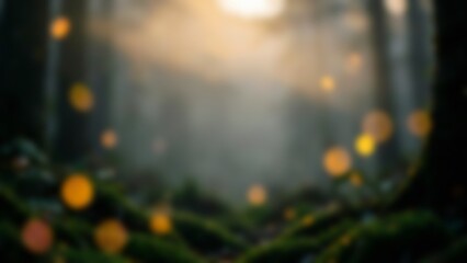 Obraz premium Dark Forest Fog Holiday Blur Lit By Golden