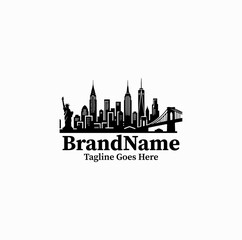 Fototapeta premium Black image vector logo of New York skyline cityscape for American travel agency on white background