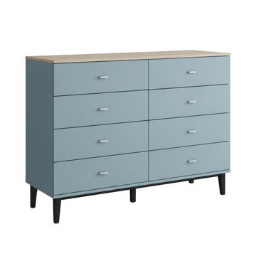 Light gray six-drawer dresser with black legs