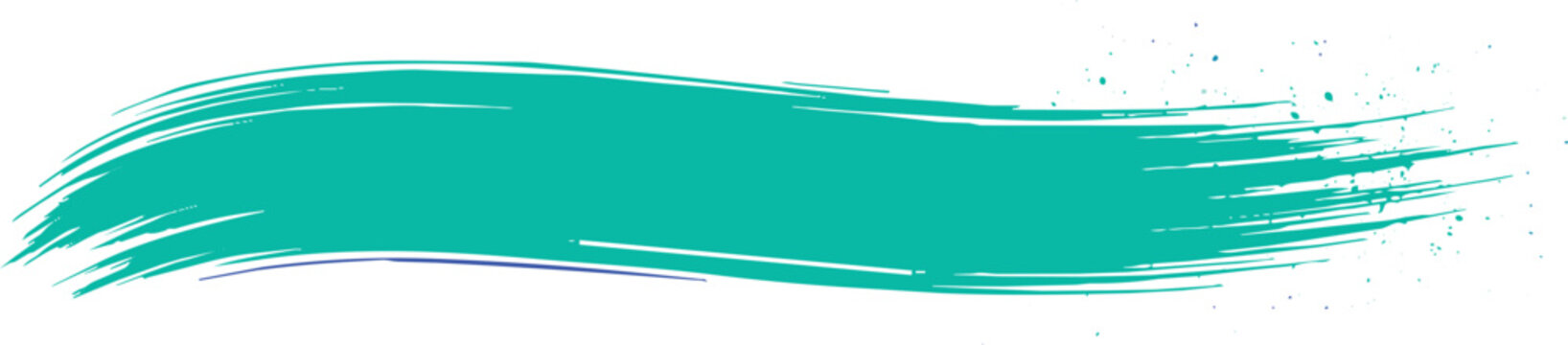 Single horizontal brush stroke in bright turquoise color with textured edges isolated on a plain white background, for use