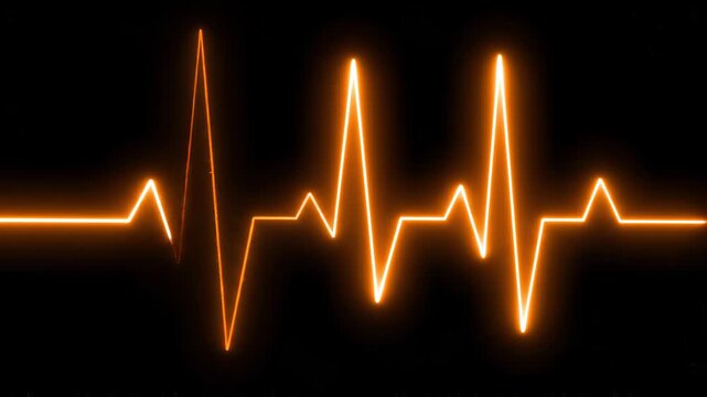 Ecg heart rhythm pulse line glowing orange on black background with steady motion for medical concepts