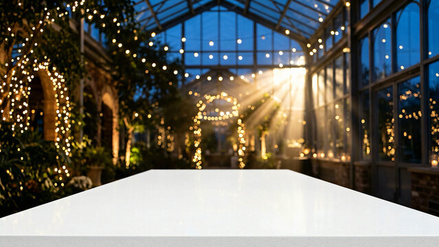 Polished Travertine Limestone Ledge on Chic Rooftop Lounge with Ambient Warm Uplighting Luxury City
