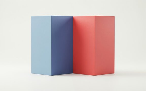 Two rectangular prisms, one light blue and one coral red, positioned adjacent to each other against a plain white background