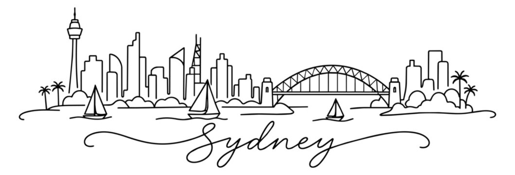 Sydney Australia Skyline Continuous One Line Drawing