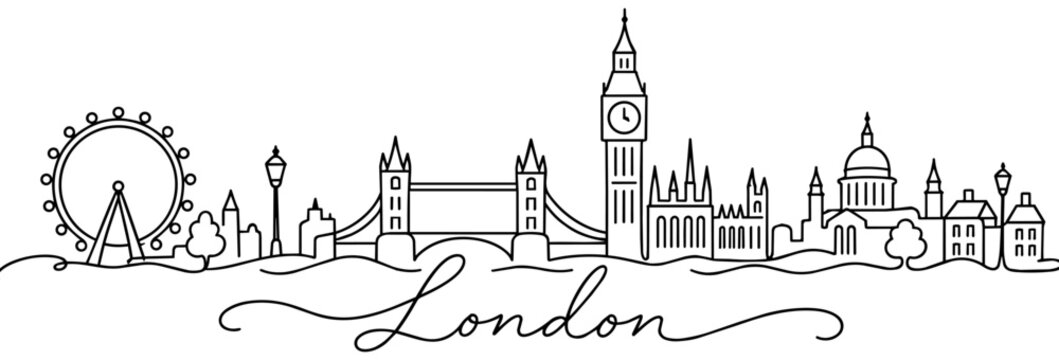 London England Skyline Continuous One Line Drawing