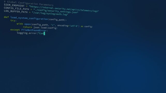 Animated Python source code appears with a typewriter effect over a blue gradient background, creating a modern programming and cybersecurity visual for technology projects