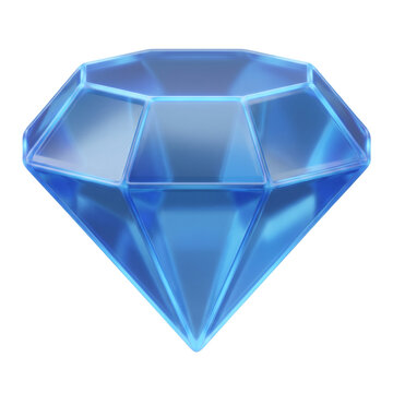 Shiny blue crystal diamond gemstone icon 3d render illustration for luxury wealth jewelry reward treasure mobile video game ui asset