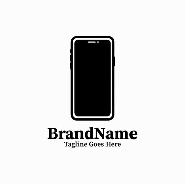 Black image vector logo silhouette of simple smartphone mobile phone technology icon on white background