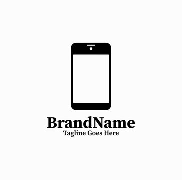 Black image vector logo silhouette of slim smartphone mobile phone display device on white background