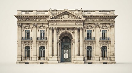 Naklejka premium Majestic Neoclassical Mansion Facade Featuring Ornate Architectural Details and Grand Entrance