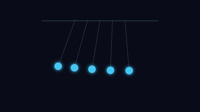 Glowing neon newton&rsquo;s cradle physics animation: kinetic energy and momentum concept 4k motion