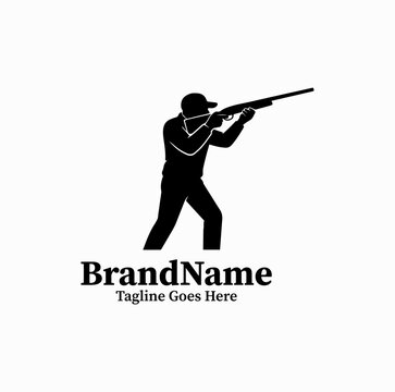 Black image vector logo of trap shooting athlete aiming with shotgun posture isolated on white background