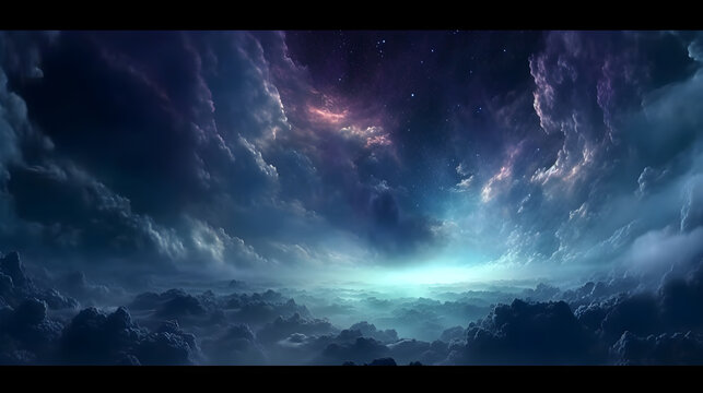 Dreamlike Starry Night Cloudscape With Blue Nebula Fantasy Celestial Wallpaper Surreal Space Background
