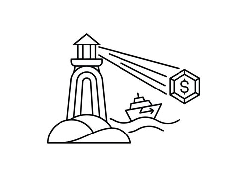Lighthouse guiding ship with money beam