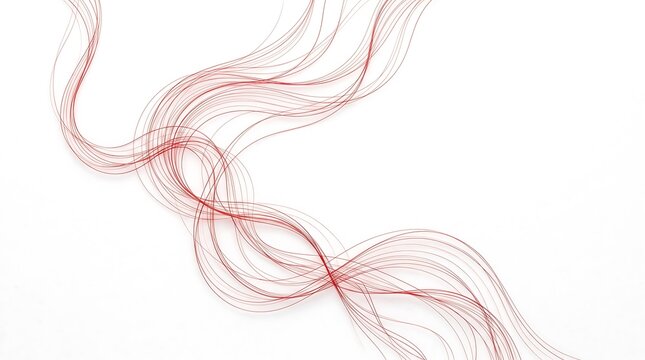 Elegant red wavy lines abstract composition, soft pink wave design, flowing curves isolated on white background