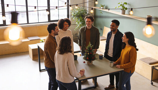 Small team celebrating the end of the year at the office