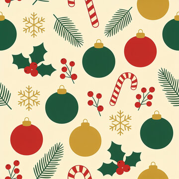 Seamless winter holiday pattern on a warm cream background