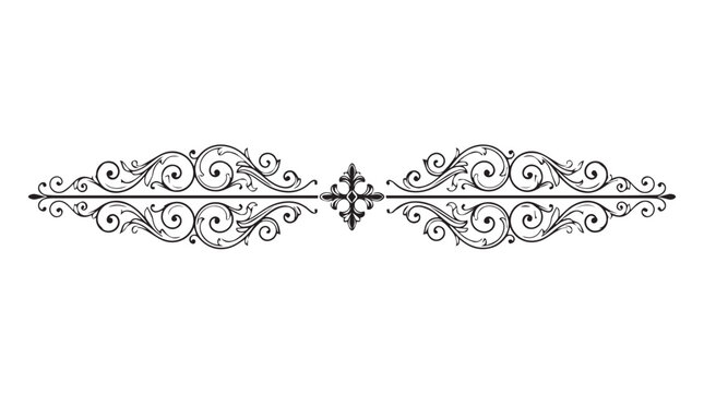 Intricate Black Filigree Ornament Divider: Ornamental Scrollwork Border Design.