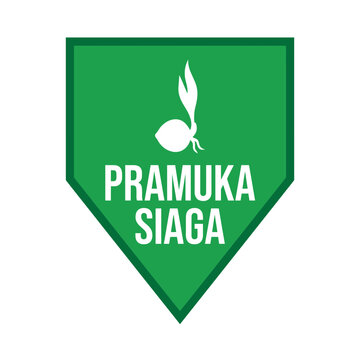 Green shield emblem with a stylized onion and the words "PRAMUKA SIAGA"