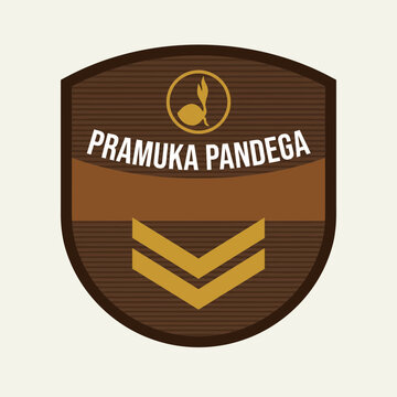 A badge with the text "Pramuka Pandega" and a rabbit logo.