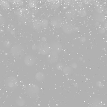 Realistic white snowfall with blurred foreground flakes. Frosty winter texture adds motion to images. Transparent PNG overlay for Christmas photo effects.