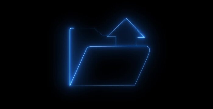 glowing neon outline of a landscape featuring two mountains and a sun ,set against a black background . 4k motion video animation .