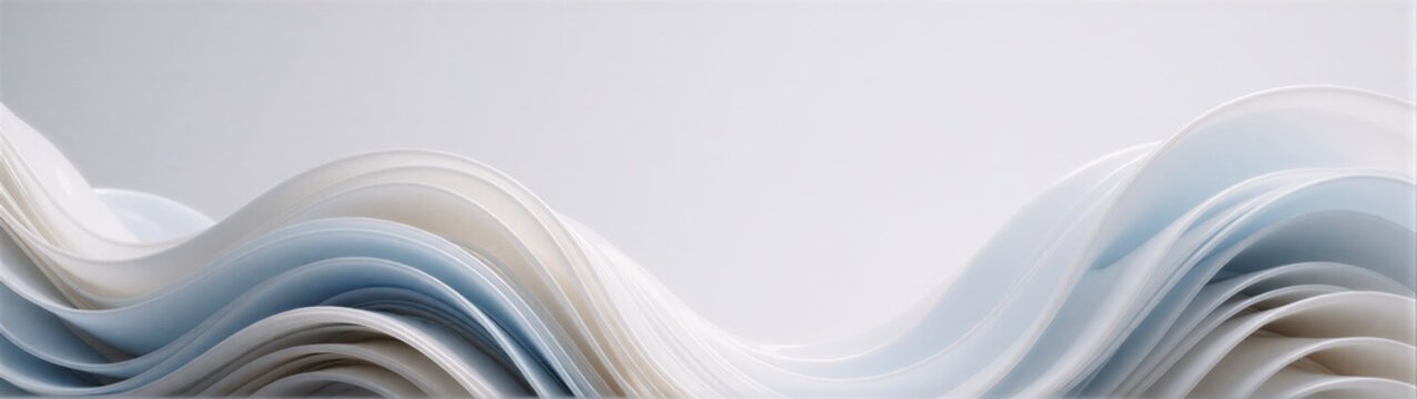 Sculptural white and ice blue layered waves against a high key background with a minimalist composition