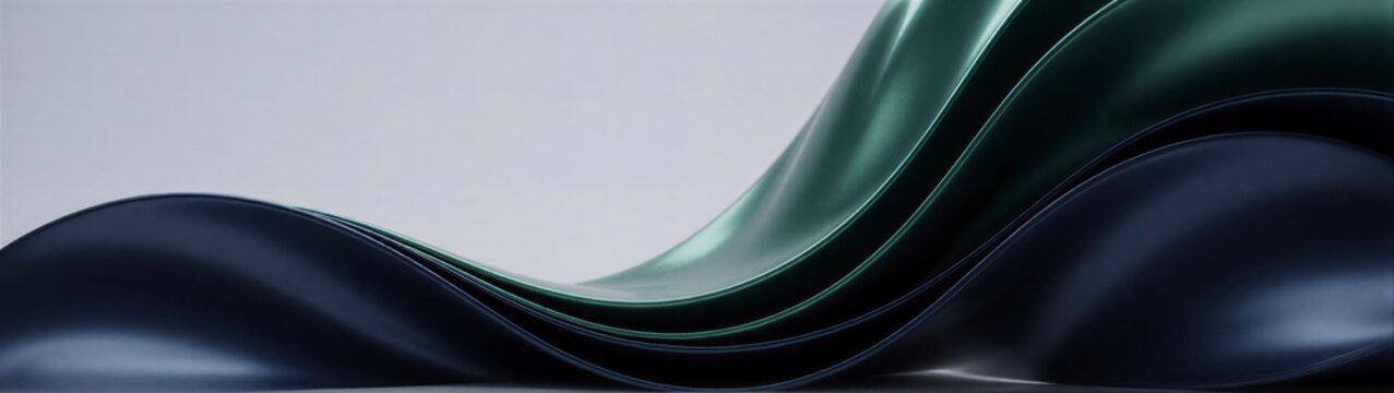 emerald and navy flowing ribbons rising diagonally over a clean light background