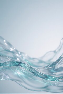 Calm cyan and white translucent waves forming soft interconnected curves in a bright clean clinical scene with ample negative space