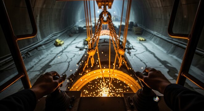 Tunnel Construction With Heavy Machinery And Glowing Sparks