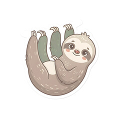 Naklejka premium Cute Kawaii Sloth Illustration Hanging on a Branch for Creative Stickers and Children Decor