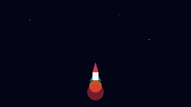 Minimalist rocket launch animation with flat style for space exploration and startup success concepts 4k