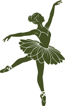 Green silhouette of a graceful ballerina dancing funny animal emoji
