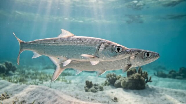 two ladyfish underwater close up at morning light in florida usa coastal waters video