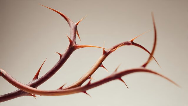 Close-up of sharp plant thorns on neutral background