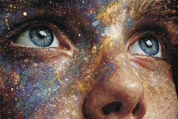 Naklejka premium A depiction of wonder a person with eyes that reflect