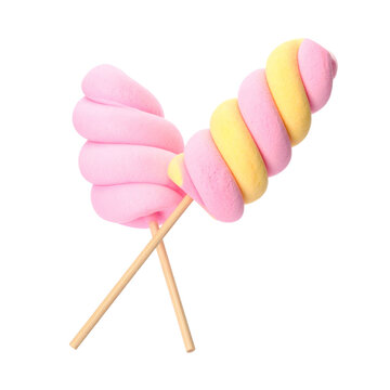 Twisted pink and yellow cotton candy sweet treat illustration 3d render for amusement park carnival dessert mobile game ui asset