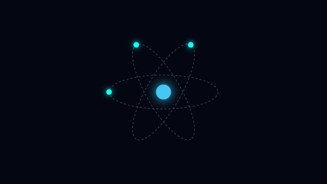 Glowing atom model animation with orbiting electrons for science and technology concepts 4k physics chemistry