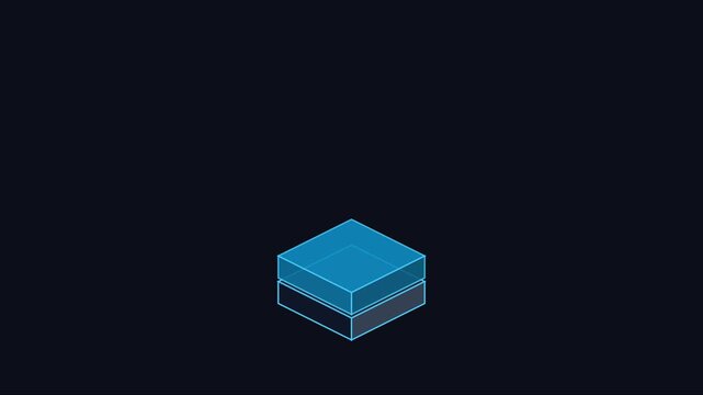 Isometric blue cube 3 d animation on dark 4k background, for technology and, business presentation