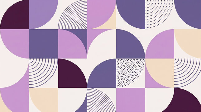 Geometric pattern vector background with pastel abstract color and modern geometry prints of squares, circles, arches and curved lines shape design