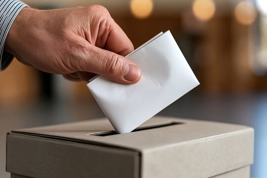 Person casting vote ballot paper into box election democratic process
