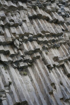 Close-up of distinctive columnar basalt texture in Symphony of Stones, Garni, Armenia showing natural geometric rock formations.