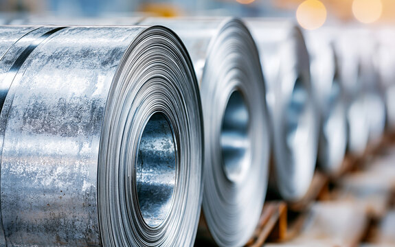 Industrial galvanized steel coils in factory storage