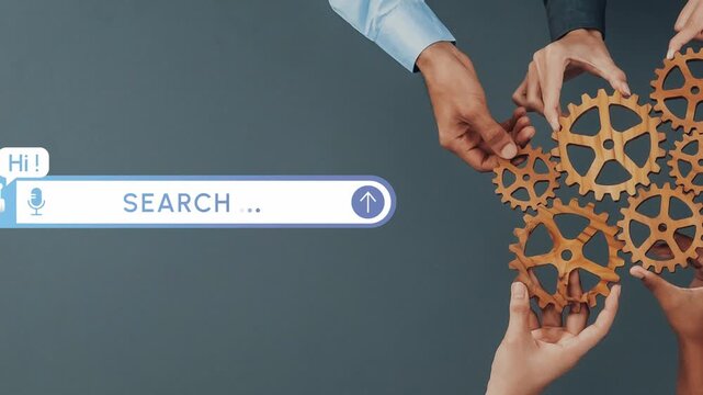Collaborative Hands Working Together with Wooden Gears Illustrating Search and Communication Concept in Modern Digital Environment. Entropy.