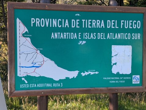 Ushuaia, Tierra del Fuego, Argentina - March 7, 2026: Tierra del Fuego province map at the end of Route 3.