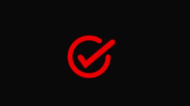 Red check mark animation. Yes tick. Correct check mark symbol. Yes sign. Correct vote icon on black background. Animated red tick concept.4k video .